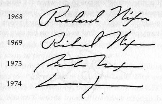 The evolution of Nixon's signature from 1969 to 1974